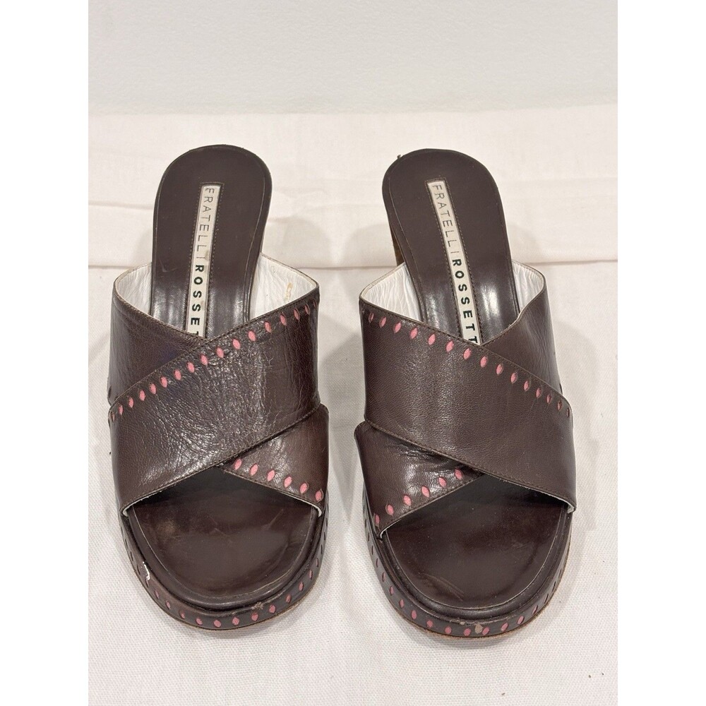 Fratelli Rossetti Brown Leather Mule Sandals Block Heel Made in Italy EU 36 - Picture 2 of 10